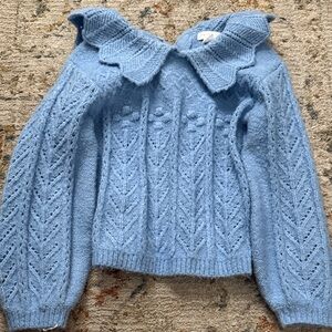 Kids Blue Sweater with Ruffled Collar